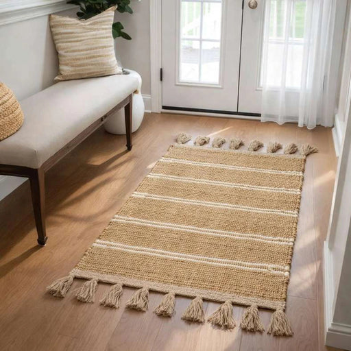 Hushen Handwoven Jute & Cotton Dhurrie 90X150Cm - Natural Pan Home