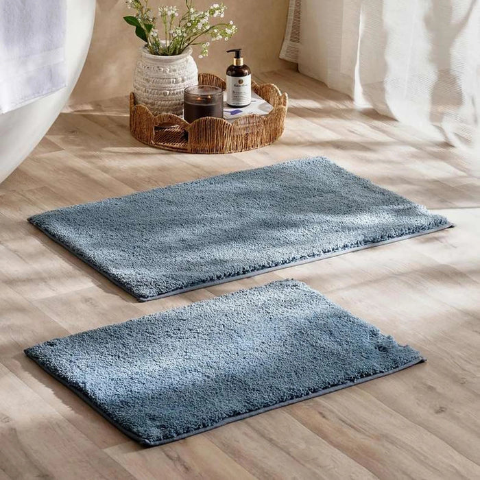 Hydroplush 2 Piece Microfiber Bathmat 51X81+43X61Cm -Ashley Blue Pan Home