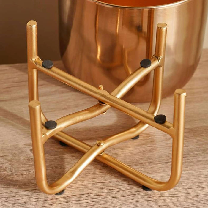 Ida Metal Planter With Stand 13X13X14.5Cm- Gold Pan Home