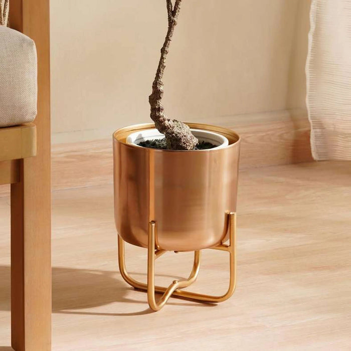 Ida Metal Planter With Stand 18X18X20Cm- Gold Pan Home