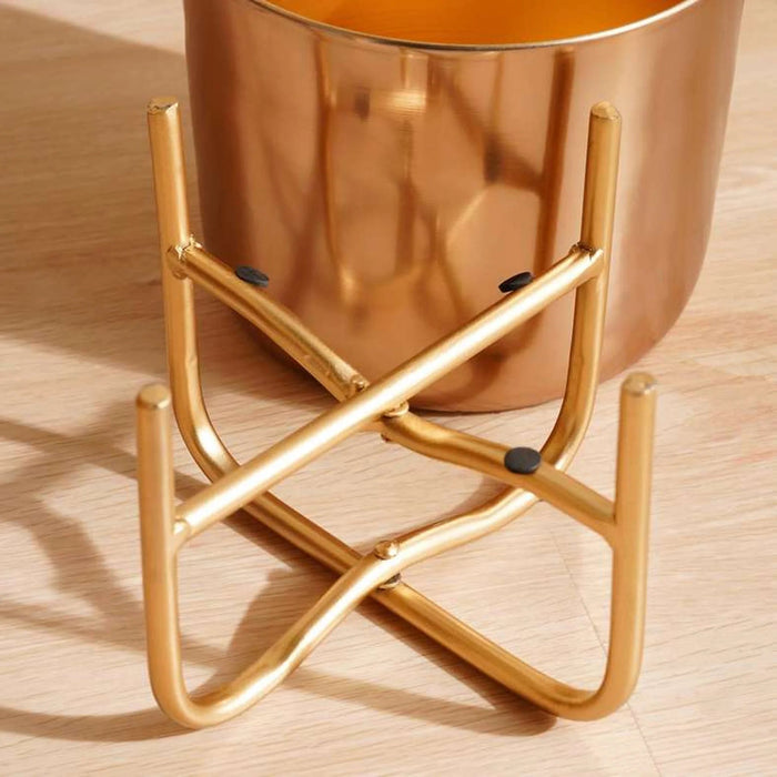 Ida Metal Planter With Stand 18X18X20Cm- Gold Pan Home