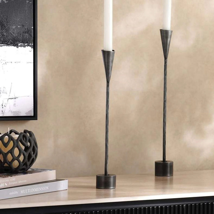 Ignacia Metal Taper Candle Holder 5X5X35Cm- Grey Antique