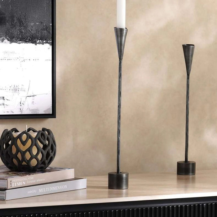 Ignacia Metal Taper Candle Holder 5X5X40Cm- Grey Antique