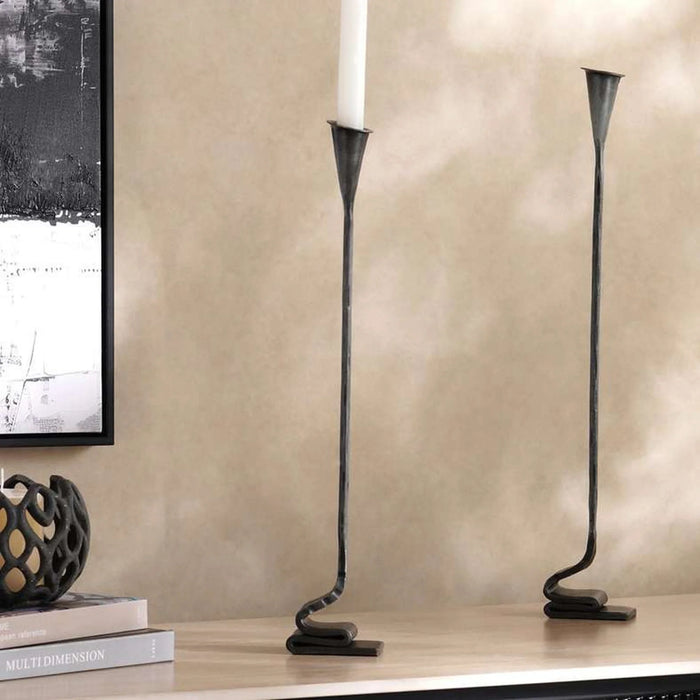 Ignacia Metal Taper Candle Holder 5X7X44Cm- Grey Antique