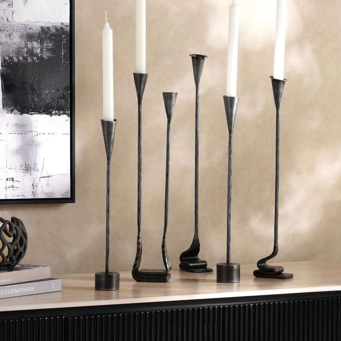 Ignacia Metal Taper Candle Holder 5X7X44Cm- Grey Antique