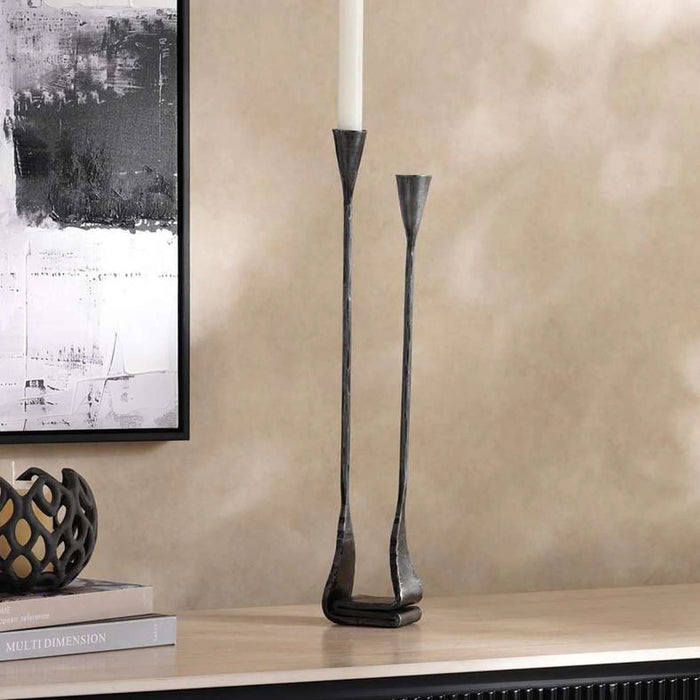 Ignacia Metal Taper Candle Holder 5X8X45Cm- Grey Antique