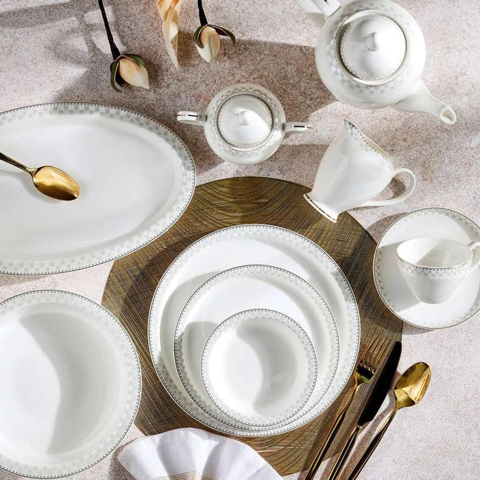 Imperial Lattice 47-Piece Fine Bone China Dinner Set -White