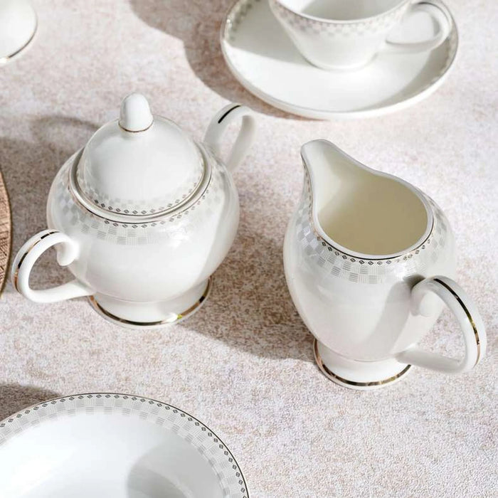 Imperial Lattice 47-Piece Fine Bone China Dinner Set -White