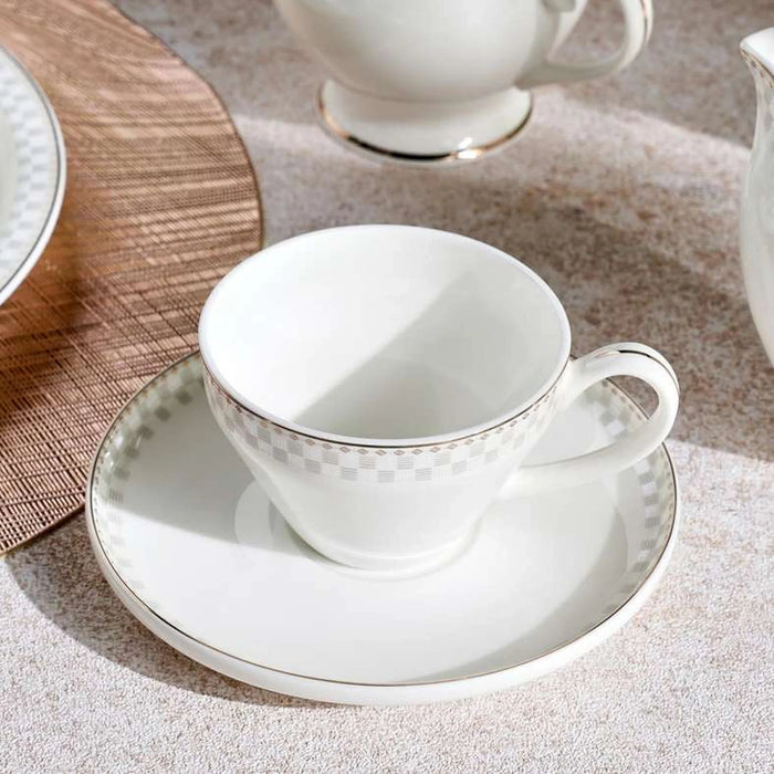 Imperial Lattice 47-Piece Fine Bone China Dinner Set -White
