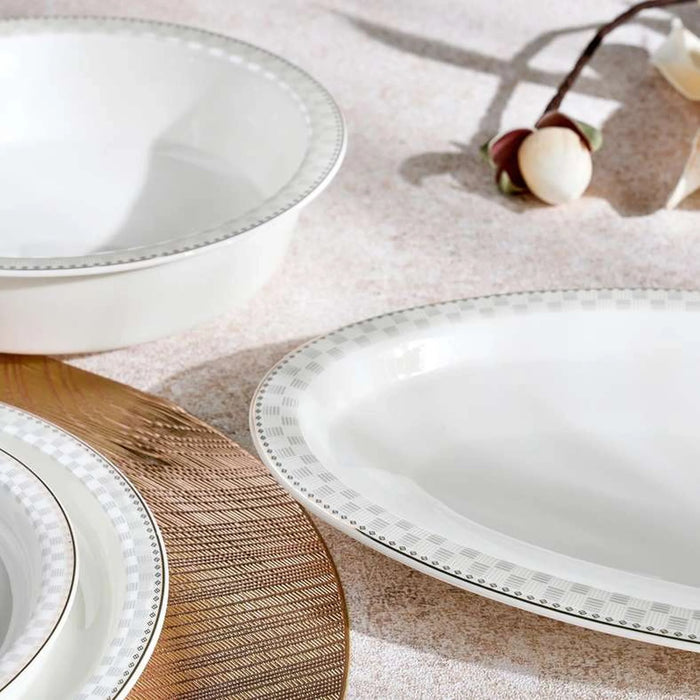 Imperial Lattice 47-Piece Fine Bone China Dinner Set -White