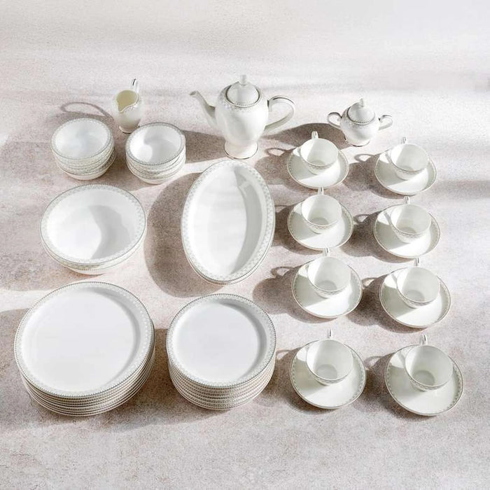 Imperial Lattice 47-Piece Fine Bone China Dinner Set -White