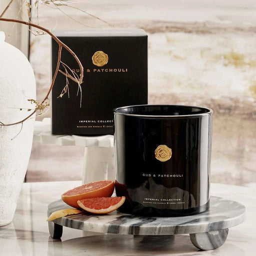 Imperial Oud Patchouli Three Wick Scented Jar Candle 1300Gm - Black - 100Hrs Pan Home