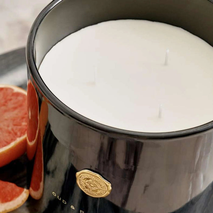 Imperial Oud Patchouli Three Wick Scented Jar Candle 1300Gm - Black - 100Hrs Pan Home
