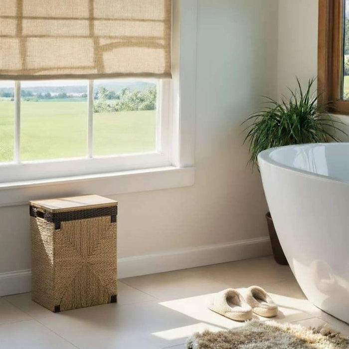 Ingrid Laundry Hamper With Wodden Lid 36X26X49Cm-Natural/Black Pan Home