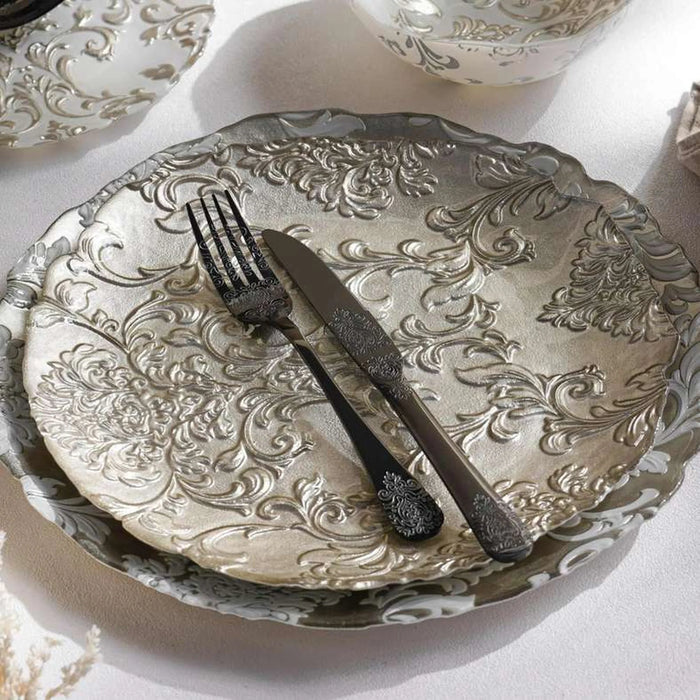 Isabel Glass Dinner Plate Dia28X2Cm -Champagne & White