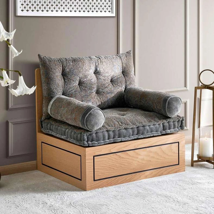 Isabella Embroidered Velvet 4-Piece Majlis Set 70X90X10Cm - Grey