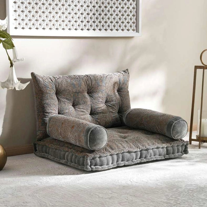 Isabella Embroidered Velvet 4-Piece Majlis Set 70X90X10Cm - Grey