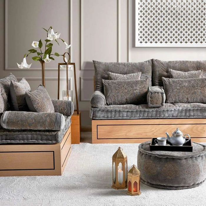 Isabella Embroidered Velvet 4-Piece Majlis Set 70X90X10Cm - Grey