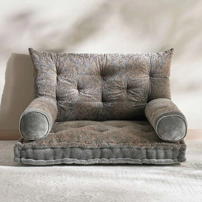 Isabella Embroidered Velvet 4-Piece Majlis Set 70X90X10Cm - Grey