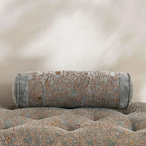 Isabella Embroidered Velvet Bolster 50X20Cm - Grey Pan Home