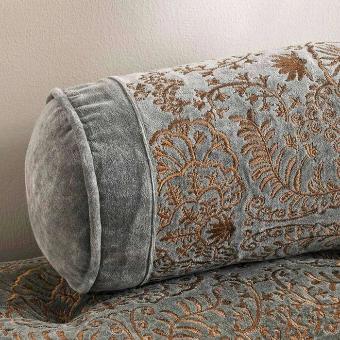 Isabella Embroidered Velvet Bolster 50X20Cm - Grey Pan Home