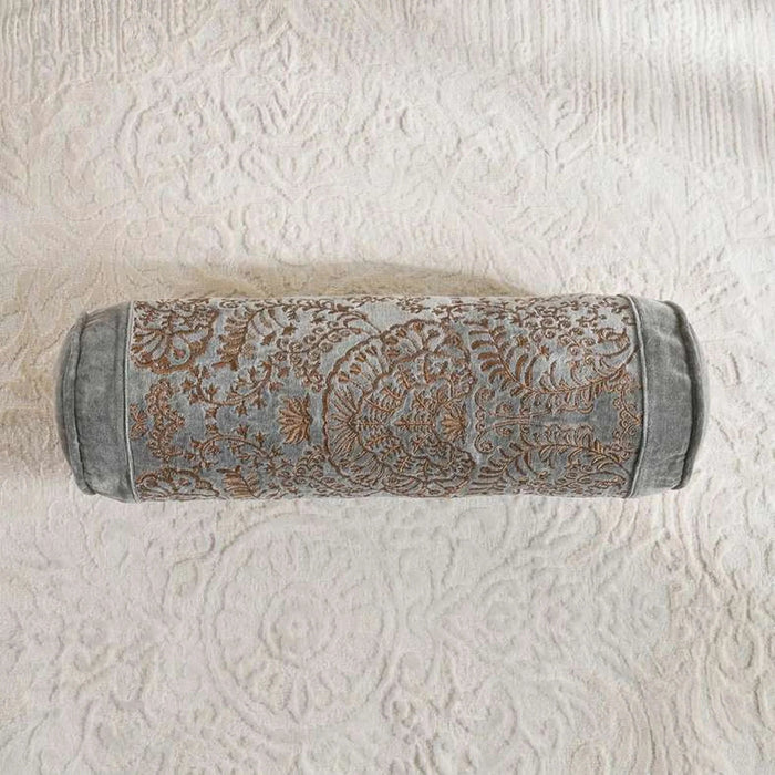 Isabella Embroidered Velvet Bolster 50X20Cm - Grey Pan Home