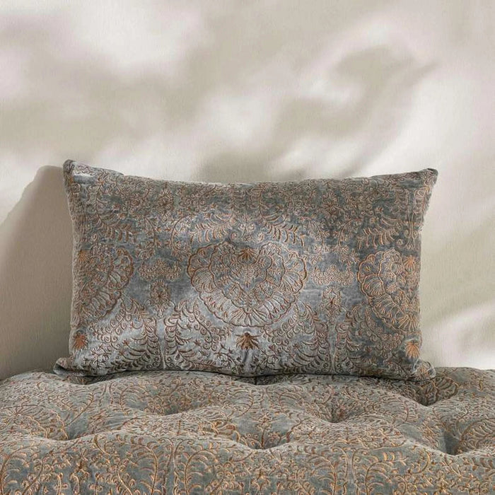 Isabella Embroidered Velvet Filled Cushion 35X60Cm - Grey Pan Home