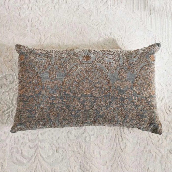 Isabella Embroidered Velvet Filled Cushion 35X60Cm - Grey Pan Home