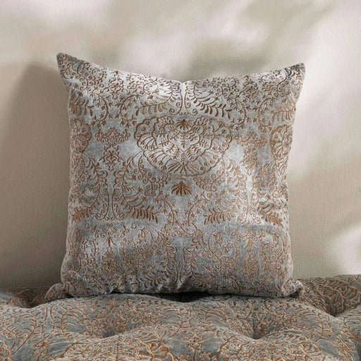 Isabella Embroidered Velvet Filled Cushion 45X45Cm - Grey Pan Home