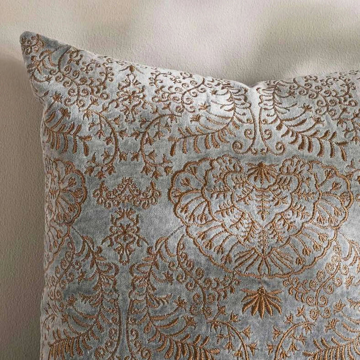 Isabella Embroidered Velvet Filled Cushion 45X45Cm - Grey Pan Home