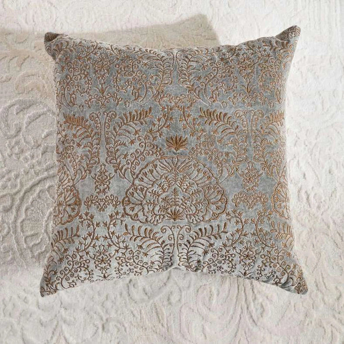 Isabella Embroidered Velvet Filled Cushion 45X45Cm - Grey Pan Home