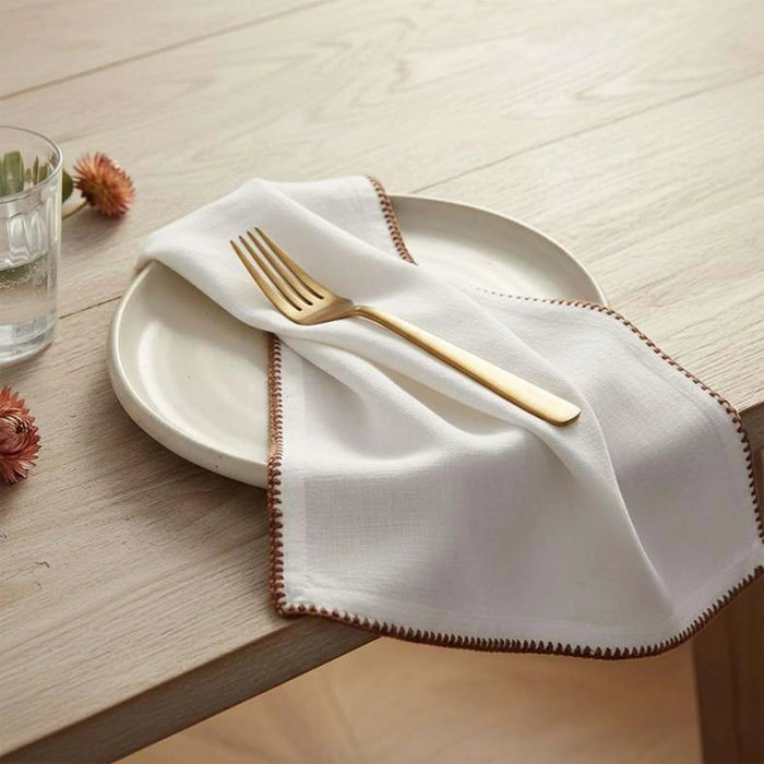 Islay  Blanket Stitched 6 Piece Napkin Set 45X45Cm - Rust