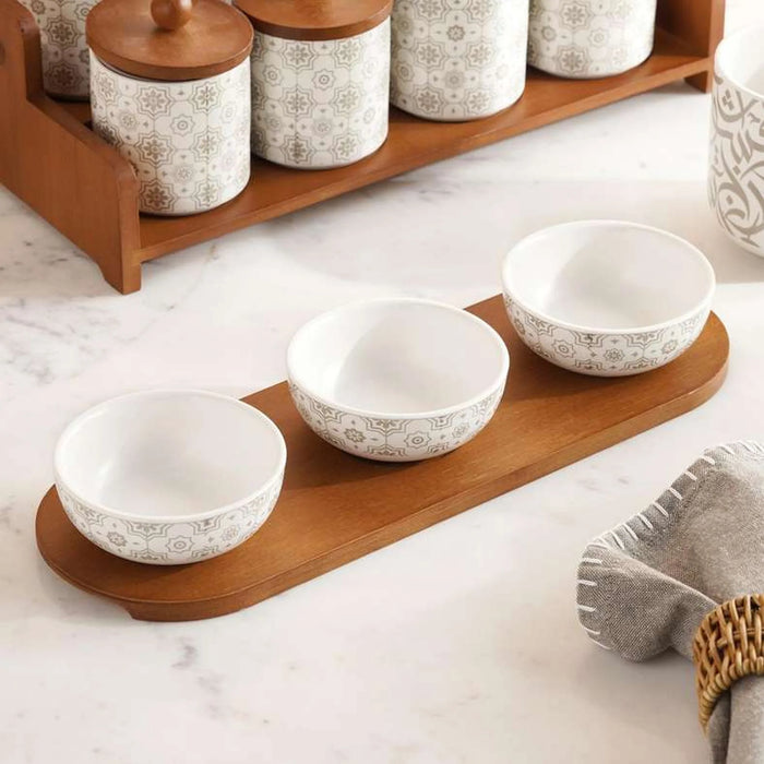 Izzet 3-Piece Chip & Dip Set With Bamboo Tray 140Ml -White