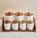 Izzet 7-Piece Canister Set With Bamboo Stand -White Pan Home