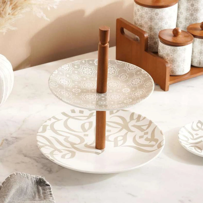 Izzet Calligraphy 2-Tier Cake Stand Dia25.5X26Cm -White