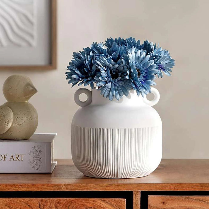 Jael Polyresin Decor Vase With Two Handle 20X20X18.5Cm - White