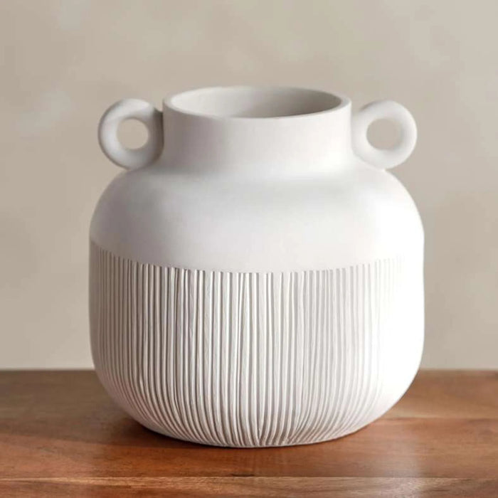 Jael Polyresin Decor Vase With Two Handle 20X20X18.5Cm - White