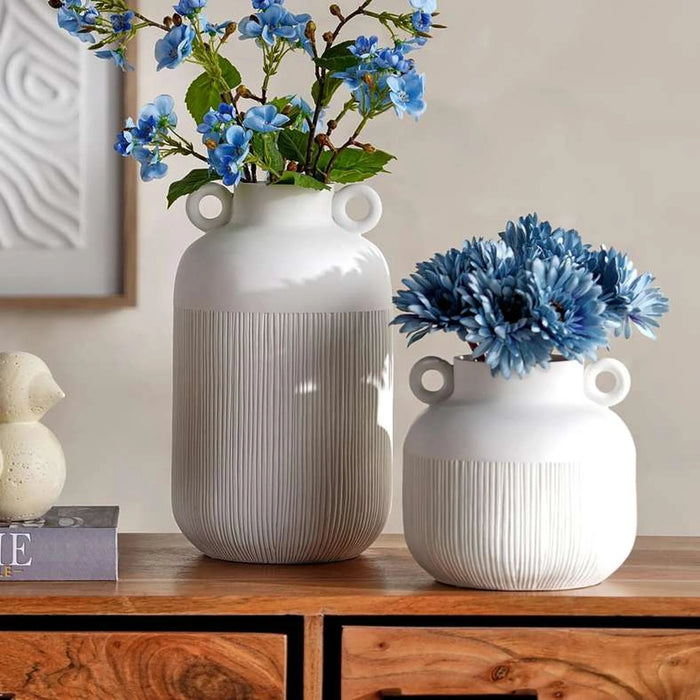 Jael Polyresin Decor Vase With Two Handle 20X20X33Cm - White