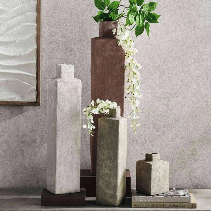 Jaffa Stoneware Square Vase 11.5X11.5X45Cm - Grey Pan Home