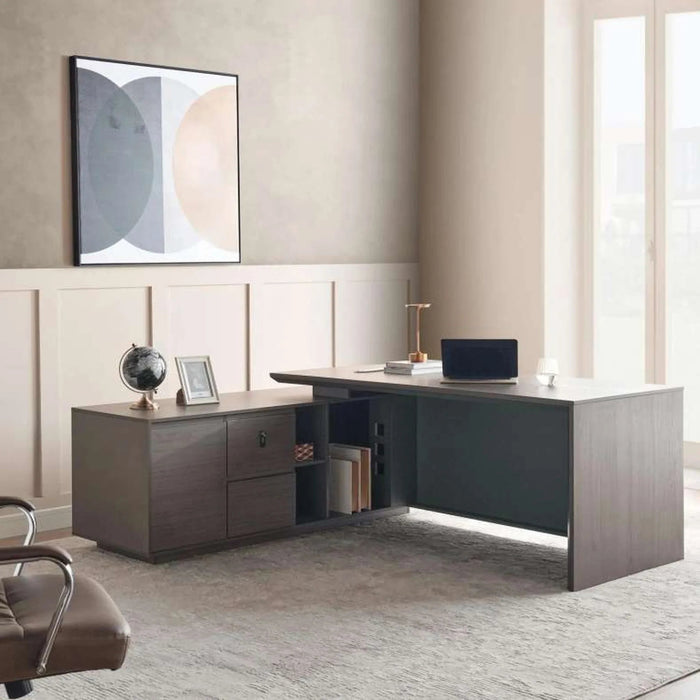 Jamont Executive Desk With Side Cabinet Melamine - Grey & Walnut Pan Home
