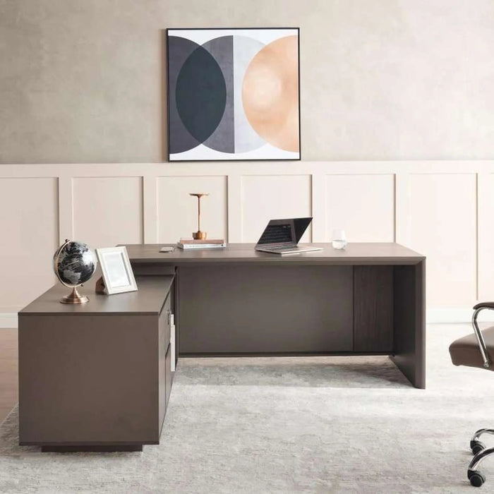 Jamont Executive Desk With Side Cabinet Melamine - Grey & Walnut Pan Home
