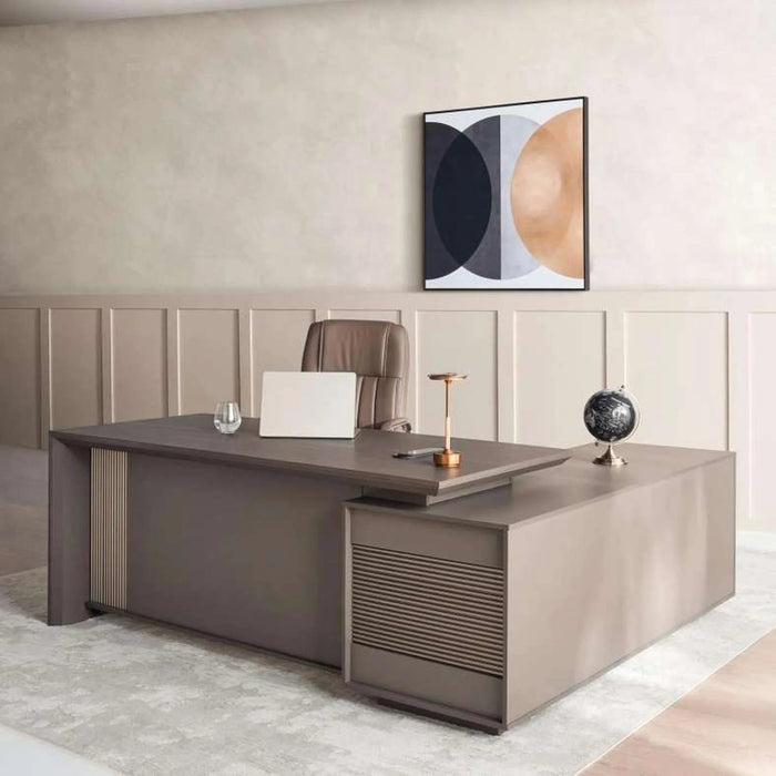 Jamont Executive Desk With Side Cabinet Melamine - Grey & Walnut Pan Home