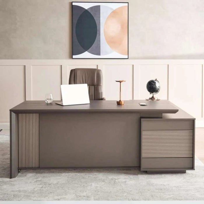 Jamont Executive Desk With Side Cabinet Melamine - Grey & Walnut Pan Home