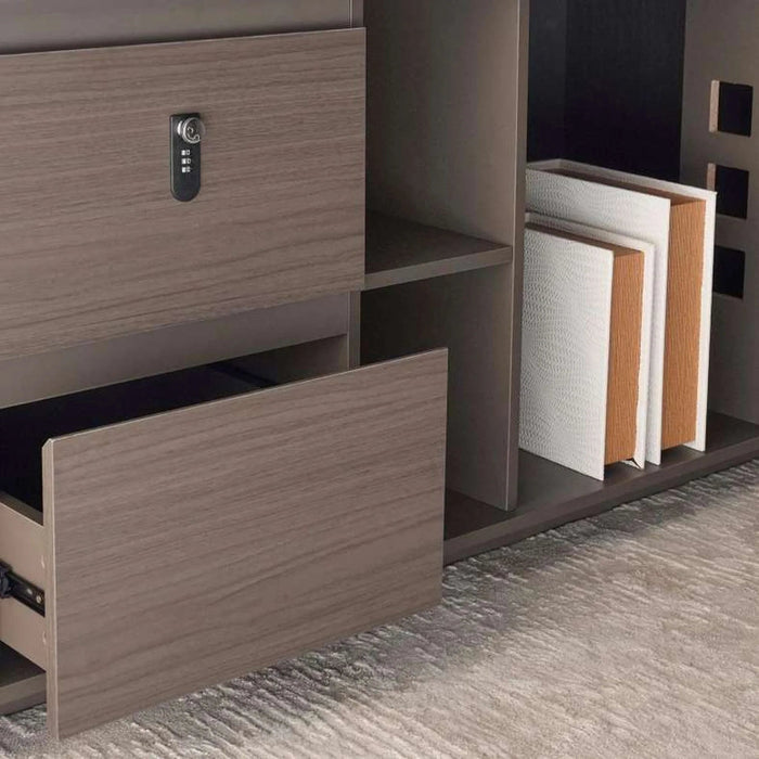 Jamont Executive Desk With Side Cabinet Melamine - Grey & Walnut Pan Home