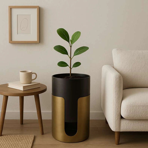 Jardin Metal Planter 32X32X43Cm- Antique Brass Pan Home