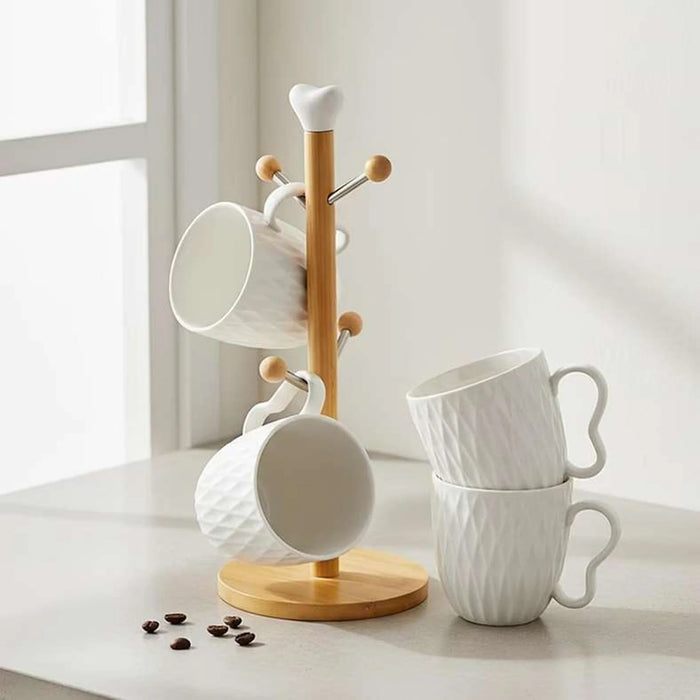 Jaris 4-Piece Porcelain Mug With Mug Tree 300Ml -White