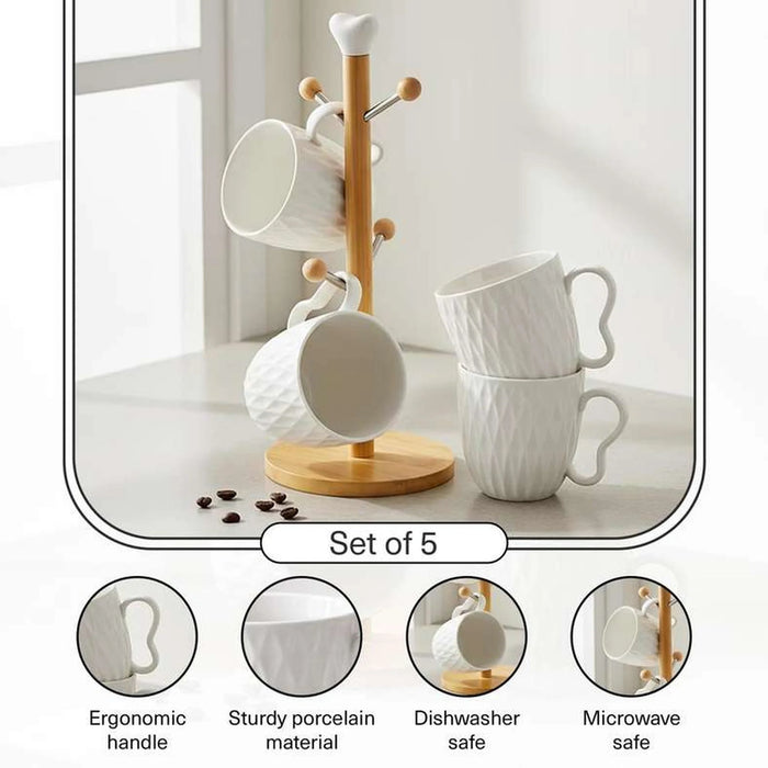 Jaris 4-Piece Porcelain Mug With Mug Tree 300Ml -White