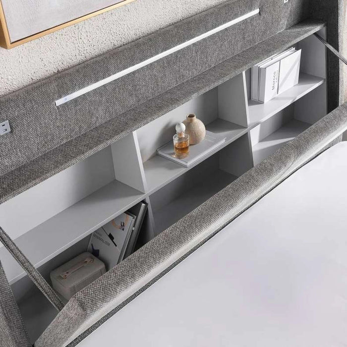 Javier King Bed 180X200 Headboard With 2 Usb Port,Led Lights And  Storage- Stone Grey Pan Home