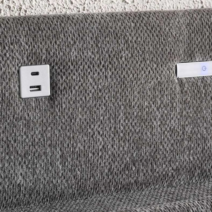 Javier Queen Bed 160X200 Headboard With 2 Usb Port Led Lights And  Storage- Stone Grey Pan Home