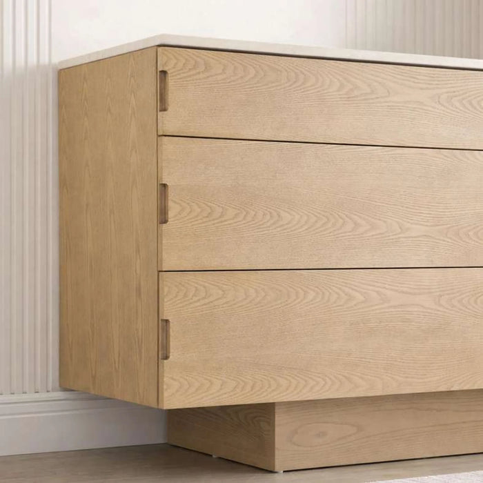 Jaylen Dresser With 6 Drawer & Round Mirror - Natural
